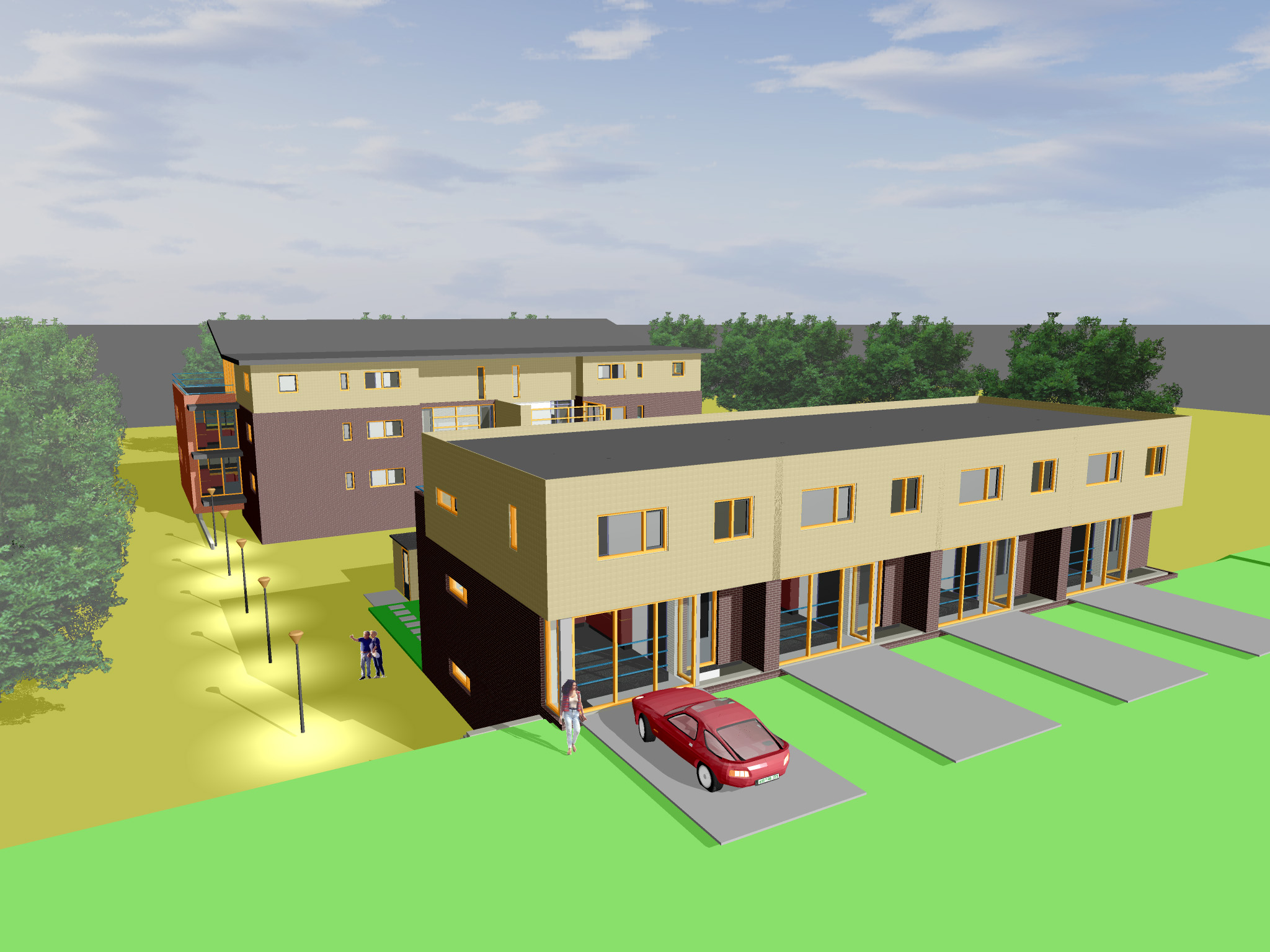 Dijkwoningen en appartementengebouw te Ammerstol